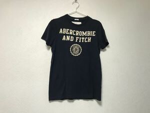 本物アバクロンビーアンドフィッチAbercrombie&Fitchコットンロゴ刺繍半袖TシャツメンズサーフアメカジミリタリーストリートネイビーM