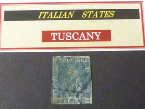 24　M　№26　イタリア切手 TUSCANY　1857-59年　SC#13　2cr　透かし有　使用済　【近年版SC評価 $160】　※説明欄必読