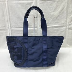 ◆美品【TORY BURCH トリーバーチ】ビッグロゴ　トートバッグ　ショルダーバッグ　ナイロン製　ネイビー