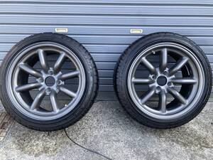 希少！ワタナベ 砂型 F8 16インチ 8.5J＋15 PCD100 4穴 205/45R16 ケンダ タイヤ付 2本セット 純正ブラック（ガンメタ）