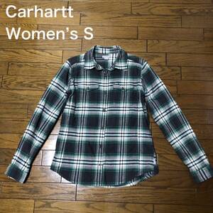 【送料無料】Carhartt 長袖シャツ　緑チェック柄　レディースSサイズ　カーハートネルシャツ