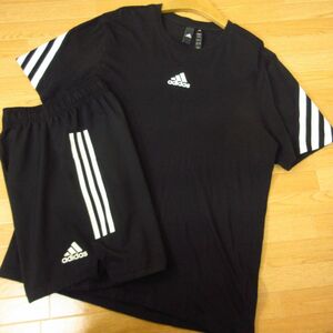 ◎使用少なめ！XL 上下セット！adidas アディダス Primeblue◆ジャージ 半袖Tシャツ&ハーフ ショートパンツ◆メンズ 黒◆B4355