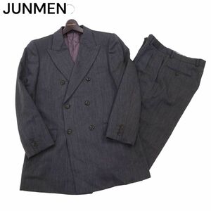 90s★ JUNMEN ビンテージ ジュンメン 春夏 背抜き★ ストライプ オールド ダブル セットアップ スーツ Sz.L　メンズ グレー　I4T02339_7#M