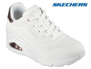 新品 スケッチャーズ ウノ 177520 WHT 24.5cm レディーススニーカー 厚底スニーカー インヒール SKECHERS UNO WEDGE-HI STEPS 靴