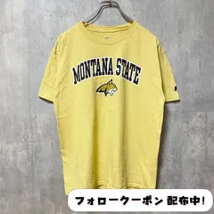 古着 used　RUSSELL　ラッセル　半袖プリントカレッジＴシャツ　黄色　イエロー　モンタナ　大学　クルーネック　レトロ