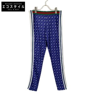 GUCCI グッチ ×adidas ネイビー 691776 スリーストライプ ライクラ スウェット パンツ ブルー M ボトムス ナイロン メンズ 中古