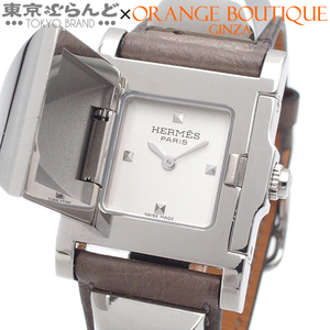 101753301 エルメス HERMES メドールウォッチ ME3.210 □R刻印 シルバーxグレー SS オーストリッチ 箱・保証書 腕時計 レディース 電池式