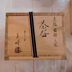 花房美峰作 茶盌 色絵猫柳之図