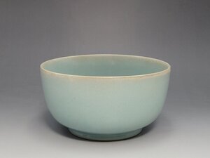 翡色青釉 菓子器 時代唐物 幅約18.3cm / 宋元時代 茶碗 盃 杯 盞 小鉢 茶道具 煎茶道具 酒器 唐物 人間国宝 李朝 高麗 古玩 古董