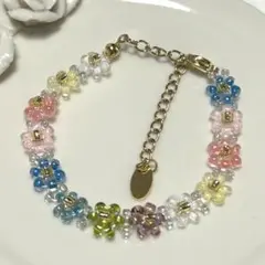 ハンドメイドブレスレット　ビーズブレスレット　アクセサリー　クリアレインボー