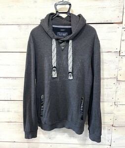 ARMANI JEANS アルマーニジーンズ ビッグロゴ パーカー プルオーバー メンズL グレー系 ロゴボタン