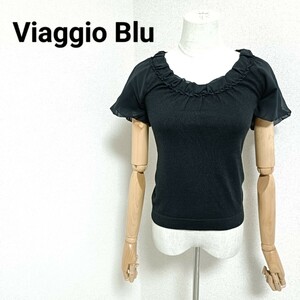 ビアッジョブルー Viaggio Blu 美品 半袖ニット ラグランスリーブ トップス シフォン 黒色 ブラック 2 M レディース フェミニン