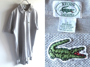 希少 80s-90sビンテージ USA製 IZOD LACOSTE アイゾッド ラコステ PATRON ワニロゴワッペン 鹿の子 ポロシャツ L グレー ネコポス対応