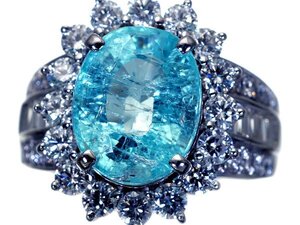 1円～【ジュエリー極】CGL鑑付 極上品 超特大天然パライバトルマリン5.31ct＆極上ダイヤ1.84ct 超高級Pt900リング h7076mzl【送料無料】