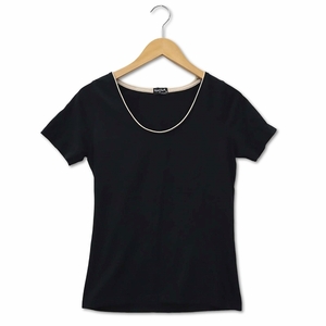 マーガレットハウエル MARGARET HOWELL Uネック 半袖 Tシャツ トップス ブラック 2 (M) レディース