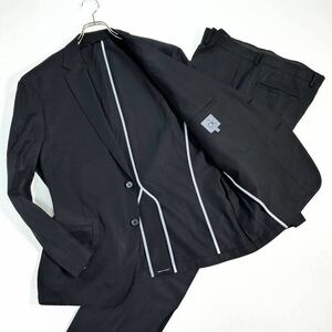 X706【ＸＬサイズ／夏用】Calvin Klein／カルバンクライン　スーツ　セットアップ　ストレッチ　薄手　裏地なし　リネン混　ブラック　黒