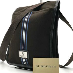 未使用級●バーバリーブラックレーベル BURBERRY BLACK LABEL メンズ ビジネス ショルダーバッグ ボディ ホースロゴ レザー ブラウン 茶色