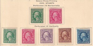 22 米国【未使用】＜「1915-16 SC#448-449,#450-458 1908年シリーズ・コイル」 2種+7種(5/7,#449,453,454欠) / リーフ切取り(ヒンジ貼) ＞