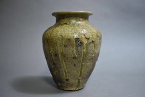 【英】A1317 時代 自然釉三筋壺 中国美術 朝鮮 壺 骨董品 美術品 古美術 時代品 古玩