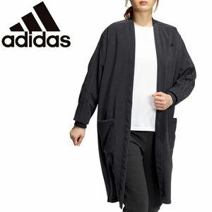 ★アディダス adidas 新品 レディース 暖かい フリース ラウンジ ロングカーディガン ジャケット 黒 Mサイズ [HA7340-M] 二 壱★QWER