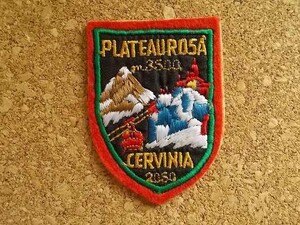 70s イタリア CERVINIA プラアウ・ローザ PLATEAU ROSA エンブレム刺繍ワッペン/Aチェルビーノ旅行パッチ登山スキー マッターホルン 雪山