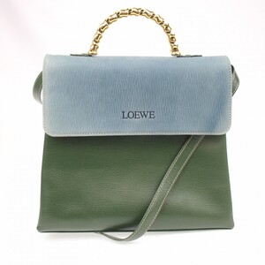 ◆ 1円 ～ LOEWE / ロエベ ベラスケス ハンドバッグ ショルダーバッグ 斜め掛け ロゴ型押し ゴールド金具 グリーン系 152396