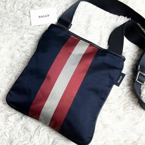 美品/1円 ●BALLY バリー メンズ ビジネス ショルダーバッグ ボディ サコッシュ ●トレスポ ナイロン レザー 斜め掛け ネイビー