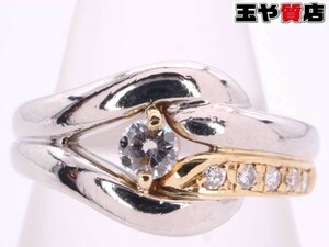 セリーヌ 美品 ダイヤ 0.14ct デザイン リング 12号 pt900 750 K18YG プラチナ イエローゴールド