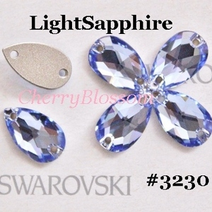 #3230*ライトサファイア*12×7ｍ*2粒*ドロップ*縫い付け*ソーオン*スワロ*ハンドメイド*スワロフスキー*SWAROVSKI