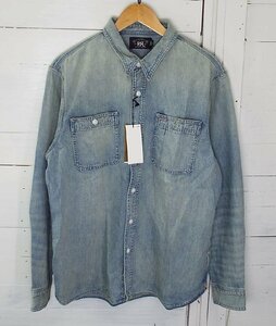 T3285〇RRL/DOUBLE RL RALPH LAUREN(ダブルアールエル ラルフローレン)INDHIGO DENIM WORKSHIRT デニム ワークシャツ Lサイズ 下札付