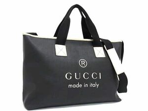 1円 ■美品■ GUCCI グッチ 162785 002046 PVC×レザー 2WAY ハンドバッグ ショルダーバッグ ブラック系×アイボリー系 CB1995