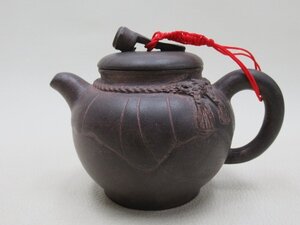 D0254 顧小英製 紫泥 線刻 壷形 茶壺 茶壷 後手式急須 中国茶器 4