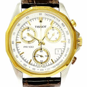 【1円スタート】【訳あり品】TISSOT ティソ P372/472 クロノグラフ GP×SS ホワイト文字盤 クオーツ メンズ腕時計 278470