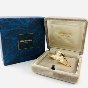 【77】 MIKIMOTO ミキモト K18 真珠 ブローチ 上品 オシャレ 美しい シャープ パール 5.2ー7.0mm珠 5.2×2.0㎝ 6.9ｇ (1539）