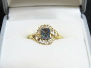 GIA鑑別 ロシア産 天然アレキサンドライト ほぼ1カラット 0.96ct エメラルドカット ダイヤ0.75ct K18 デザインリング 幻の逸品