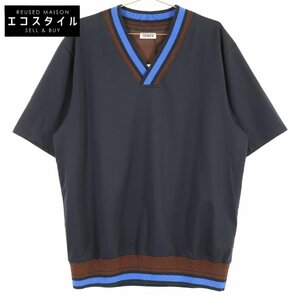 新品同様/ Coohem コーヘン 13-232-022 Vネック リブニット コンビ Tシャツ トップス L ネイビー×ブラウン メンズ