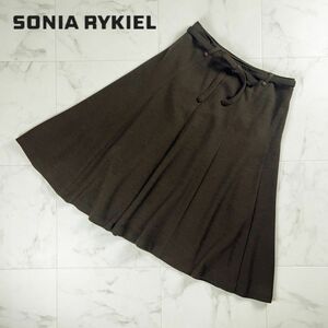 美品 SONIA RYKIEL ソニア リキエル ベルト紐付き フレアスカート ミモレ丈 裏地あり レディース ボトムス 茶色 ブラウン サイズ40*NC177