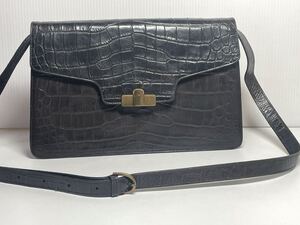 T 208】■ 美品 GIORGIO ARMANI ジョルジオアルマーニ クロコダイル ショルダーバッグ ブラウン系