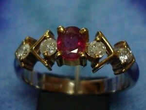 OU 美品 指輪 Pt900 K18 ダイヤモンド 0.20ct ルビー 0.33ct 可愛い 豪華 人気 アクセサリー 赤色 レッド レディース 9号 ゴールド