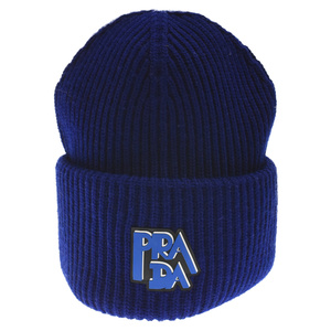 PRADA プラダ 27402 S191 ラバーロゴ ニット帽 ブルー