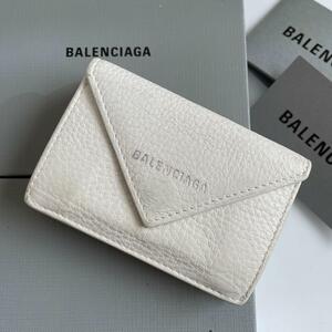 【極美品★付属品完備】BALENCIAGA バレンシアガ ペーパー ミニウォレット 三つ折り ホワイト レザー 391446