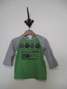 eaB緑グレーラグラン長袖Tシャツ サイズ90（USED)50721