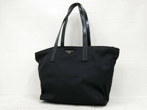 ◆超美品◆PRADA プラダ◆ナイロン カーフ レザー 本革◆トート バッグ◆ブラック SV金具◆イタリア製◆肩掛け◆三角ロゴプレート◆A5759