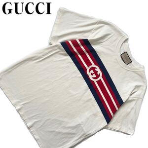 【送料無料】GUCCI グッチ　G STRIPE PRINT インターロッキング　Tシャツ　半袖　メンズ　M ロゴ　ボーダー　ホワイト　白