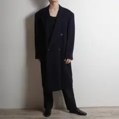 LANVIN ダブルチェスターコート カシミヤ100% ネイビー/S295