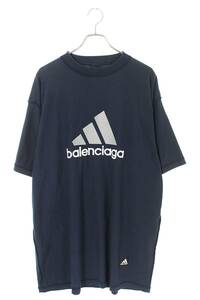 バレンシアガ BALENCIAGA アディダス 23SS 731769 TNVA6 サイズ:3 ロゴ刺繍インサイドアウトTシャツ 中古 SB01