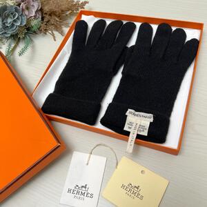 HERMES エルメス カシミア100％ グローブ ブラック 手袋