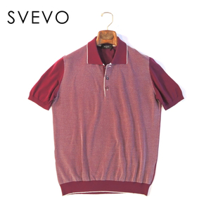 【定価6.8万・新品・50】SVEVO（スヴェーヴォ）コットンシルク ハイゲージニットポロシャツ ワイン 8320-1SE14