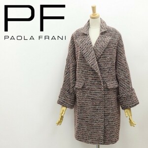 ◆PAOLA FRANI パオラフラーニ アルパカ＆ラメ混 ツイード ドロップショルダー オーバーシルエット チェスター コート 40