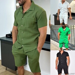 メンズシャツ ジャージ 上下セット スウェット 半袖シャツ+半ズボン 夏服 アロハシャツ 短パン セットアップ ショットパンツ uz-3066